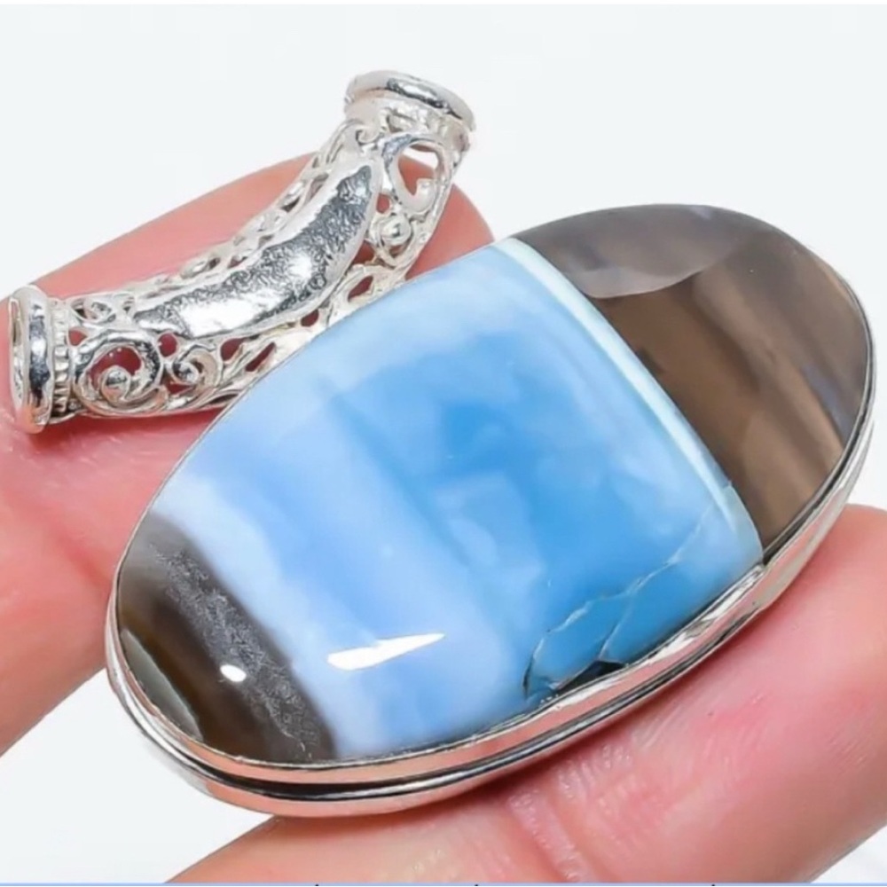 Owyhee Blue Opal Gemstone Slider Pendant Necklace